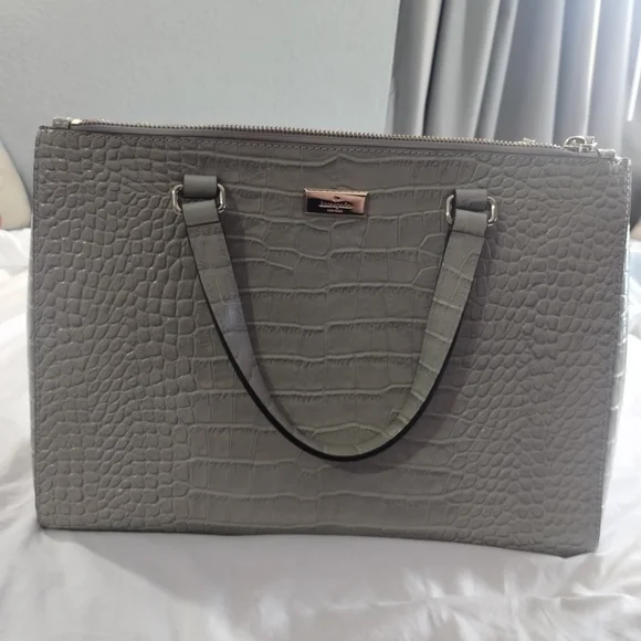 Kate Spade Gray Crocodile-Embossed Shoulder Bag - Picture 2 of 14